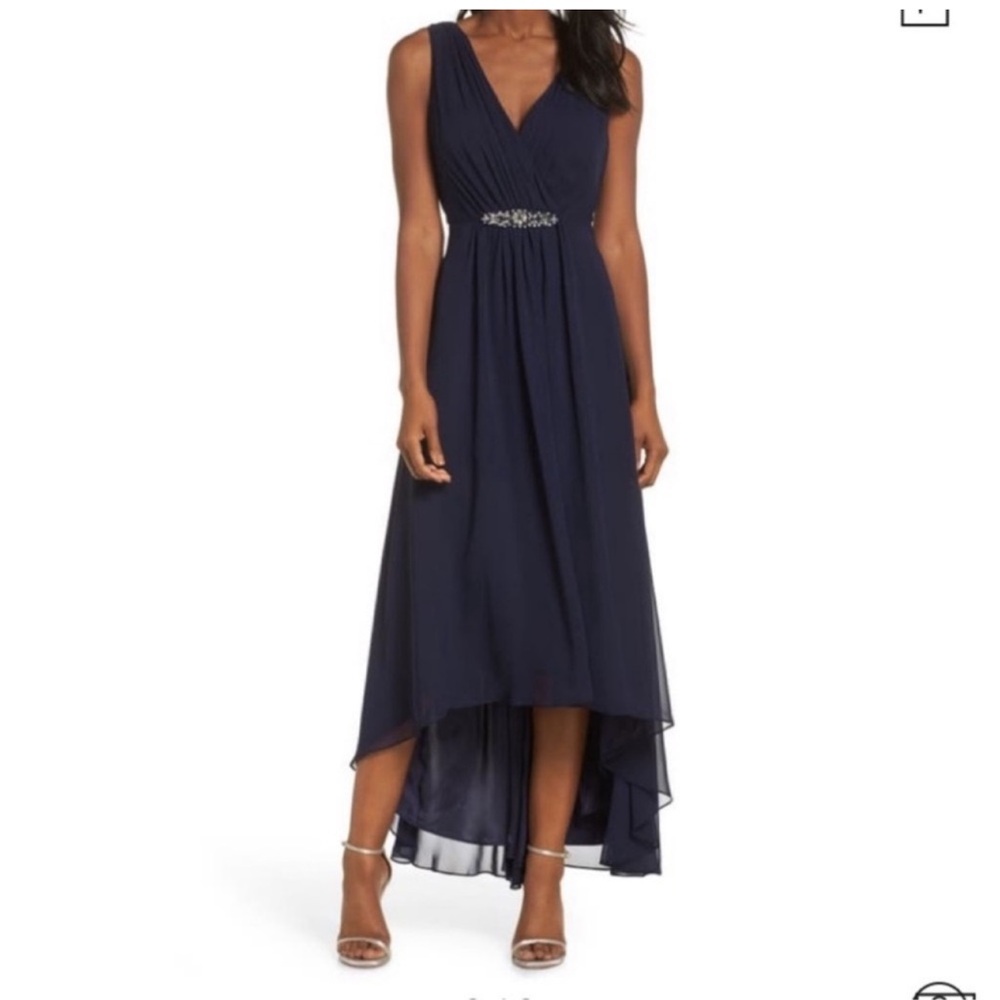 NWOT Eliza J embellished waist high low gown
